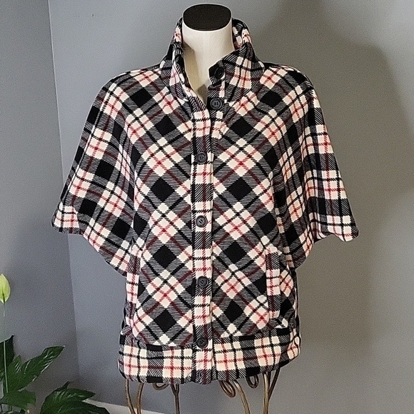 Liz Claiborne Jackets & Blazers - Liz Claiborne Active Plaid Fleece Button-Up Dolman Sleeve Poncho Cape Size XL